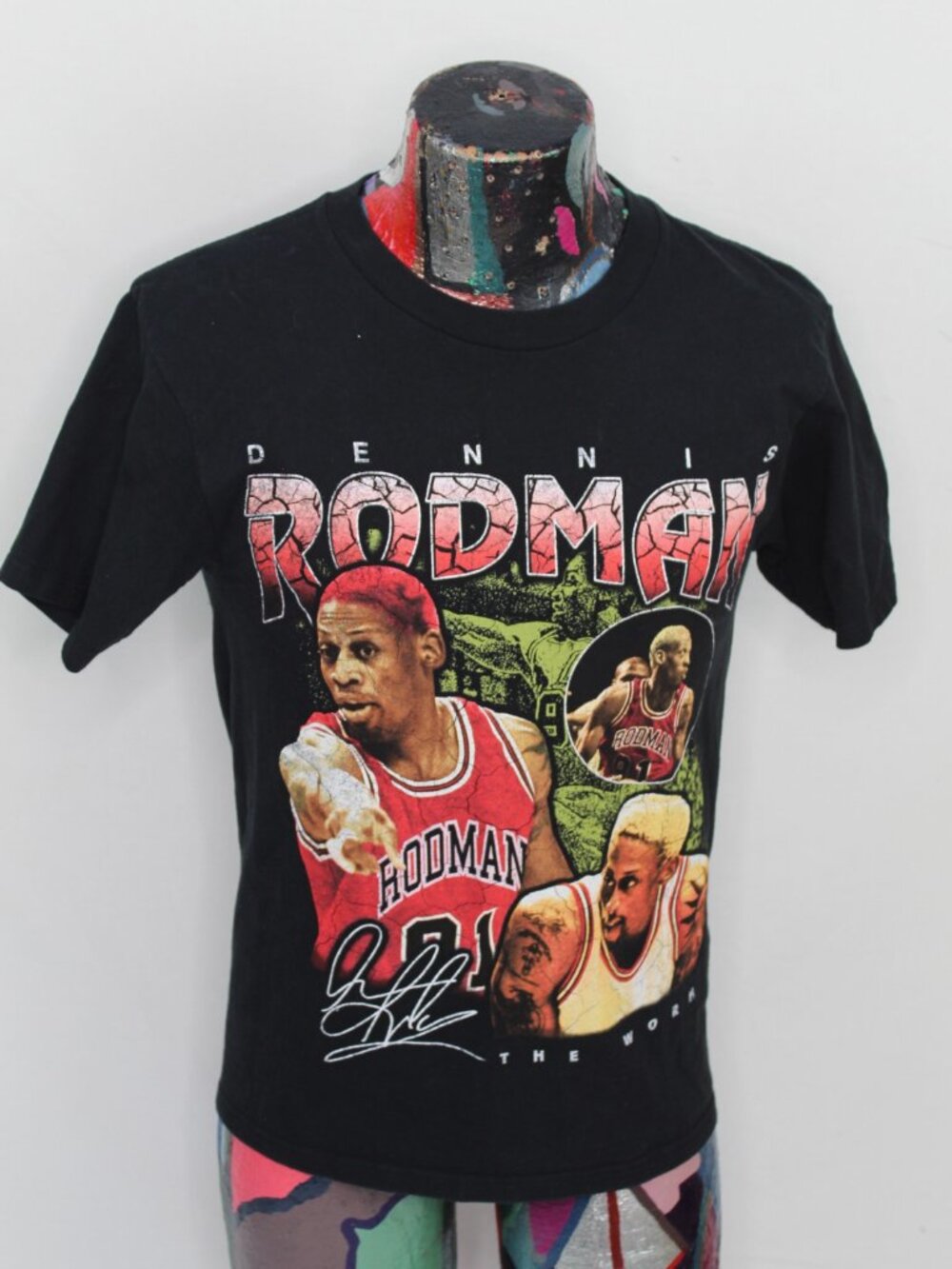 Dennis Rodman The Worm Chicago Bulls Black T-Shirt Small Vintage